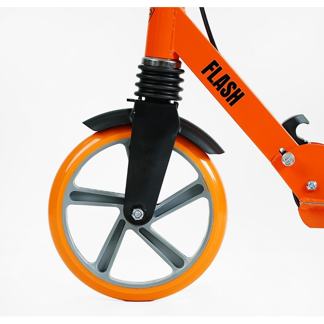 Самокат дитячий 2-х колісний, PU Best Scooter «FLASH» FL-80811 помаранчевий, Ø200mm, ручне гальмо, 1 амортизатор передній фото westvelo.com