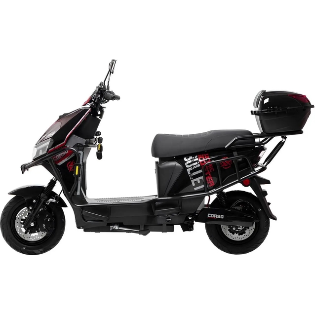 Електроскутер Corso «BULLET» BT-813216, двигун 2500W, акумулятор 72V/40Ah літій-залізо-фосфатний, чорно-червоний, колеса 12" фото westvelo.com