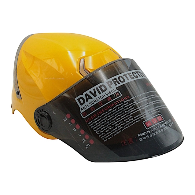 Мото шолом, відкритий "DAVID" S307, жовтий глянцевий тоноване скло, регулятор розміру з білим катафотом (ABS) фото westvelo.com