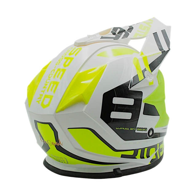 Шолом, закритий крос/ендуро (XL 61-62) АТV Forsage Rider 030 біло-жовтий глянець з дашком + окуляри фото westvelo.com