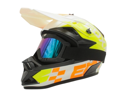 Шолом, закритий крос/ендуро (М) АТV EDX 020 біло-оранжевий глянець з дашком + окуляри