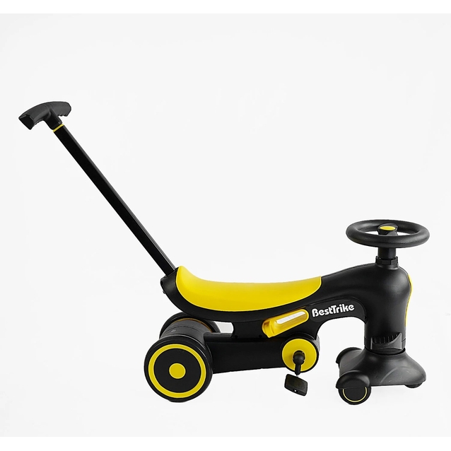 Дитячий велосипед-толокар 3-х колісний з батьківською ручкою, колеса - PU Best Trike BST-7702 чорно-жовтий, рама нейлон фото westvelo.com