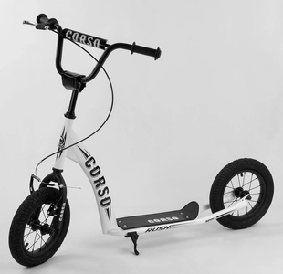 Самокат дитячий 2-х колісний, надувні колеса 12 Corso CR-T 3029 білий, ручне переднє гальмо