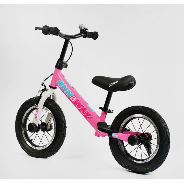 Велобіг 12 Corso надувні колеса, сталева рама «RUN-A-WAY» CV-04561 ручне гальмо, рожево-білий фото westvelo.com