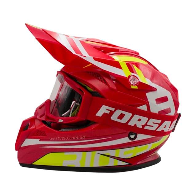 Шолом, закритий крос/ендуро (L) (59-60) АТV Forsage Rider  033 червоний глянець з дашком + окуляри фото westvelo.com