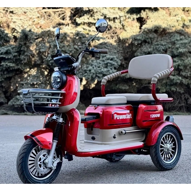 Трицикл Corso «POWER JET» JT-611925, двигун 1200W, акумулятор 72V 23Ah графеновий, біло-червоний + 1 ящик. акум, колеса 10" фото westvelo.com