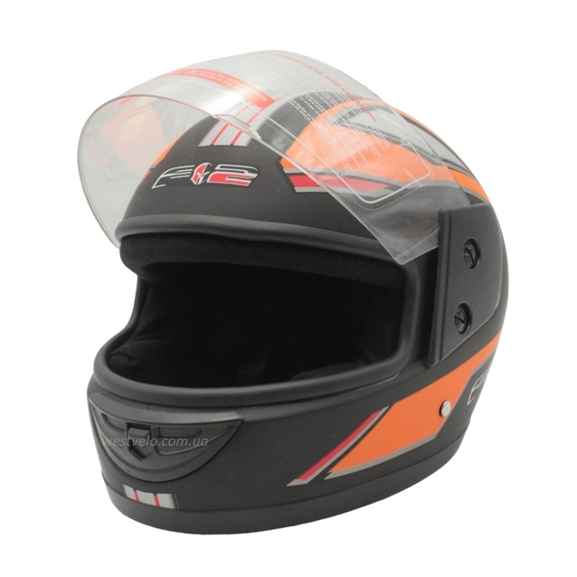 Мото шолом, закритий (S 55-56) F2 чорно-помарачевий, матовий, (825-3) фото westvelo.com