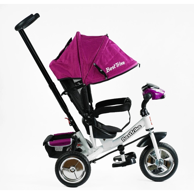 Дитячий велосипед 3-х колісний з батьківською ручкою, з дашком, колеса - EVA (піна) Best Trike 6588/64-973,31-214  рожево-білий фото westvelo.com