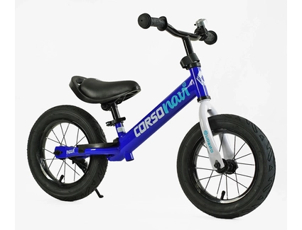 Велобіг 12 Corso надувні колеса, сталева рама «NAVI» NV-12645 синій, підніжка, підставка для ніг, дзвіночок