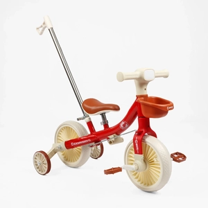 Велобіг-трансформер, 2-кол з батьківською ручкою, EVA 10 CORSO C-71183 червоний, допоміжні бокові колеса, знімні педалі, фара зі світлом