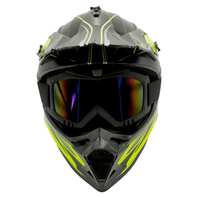 Шолом, закритий крос/ендуро (S) DOT/АТV EDX 024 чорно-жовтий глянець + окуляри фото westvelo.com