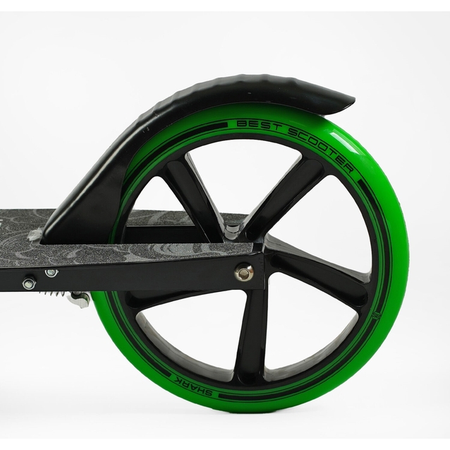 Самокат дитячий 2-х колісний, PU Best Scooter «SHARK» SH-50730 чорно-салатовий, Ø200mm, з ручним гальмом, затискач керма, 1 амортизатор фото westvelo.com