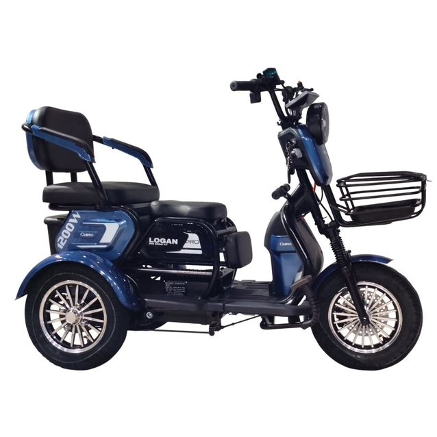 Трицикл Corso «LOGAN PRO» LN-220587, двигун 1200W, акумулятор 72V 28Ah графеновий, синій + 1 ящик. акум, колеса 10" фото westvelo.com