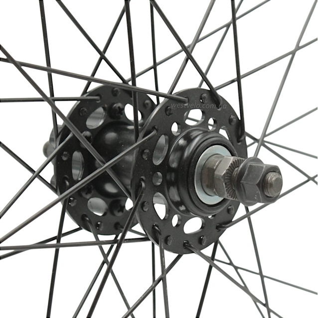 Колесо 24 перед, обід 2-ний чорний, втулка ST. Shunfeng, диск 6 болтів, чорна спиця (SF-HB25R) фото westvelo.com
