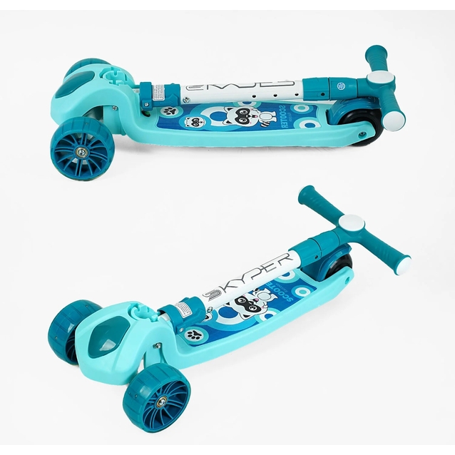 Самокат дитячий 3-х колісний, Skyper SL-2605 блакитно-бірюзовий, колеса PU Ø125mm зі світлом, музика та підсвічування платформи, складне кермо фото westvelo.com