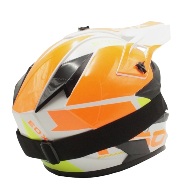 Шолом, закритий крос/ендуро (М) АТV EDX 020 біло-оранжевий глянець з дашком + окуляри фото westvelo.com