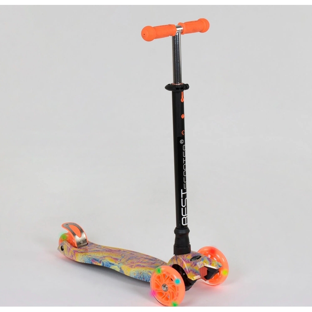Самокат дитячий 3-х колісний, Best Scooter «MAXI» 25597 / 779-1340 помаранчевий, колеса PU Ø120mm/80mm зі світлом, пластмасовий, трубка керма алюмінієва фото westvelo.com