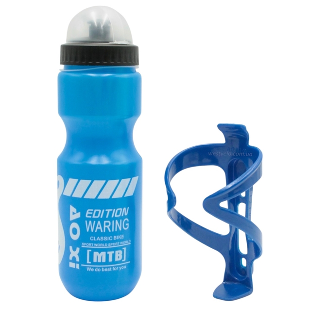 Фляга 650ml. пластмасова блакитна + фляготримач пластик фото westvelo.com