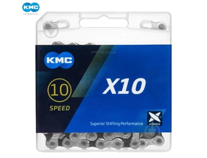 Ланцюг спорт. 10 передач KMC X10 EL нікель/сірий 114 ланок (1/2x11/128x114L) + замок