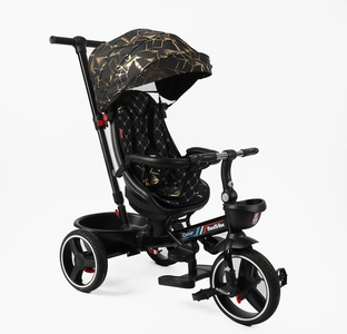 Дитячий велосипед 3-кол з батьківською ручкою, з даш, PU BestTrike «OSCAR» 6390/16-098 чорно-золотий, поворотне сидіння, складне кермо, кошик, телескопічна ручка