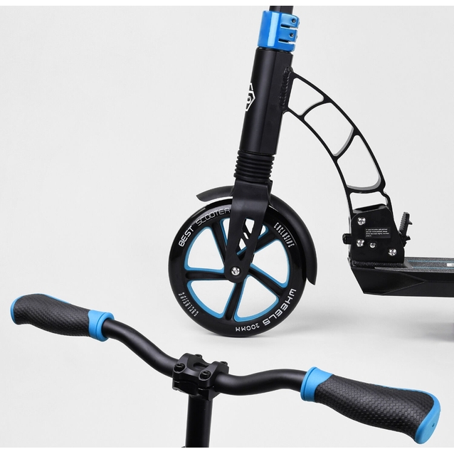 Самокат дитячий 2-х колісний, PU Best Scooter 44073 чорно-синій, Ø200mm, AL, 2 амортизатора фото westvelo.com