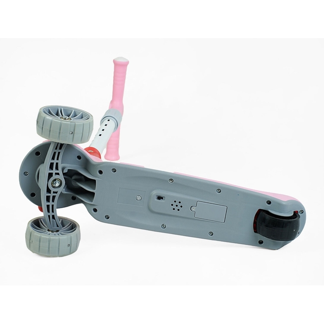 Самокат дитячий 3-х колісний, Skyper JW-62180 рожевий, зі світлом, українське озвучування, складне кермо, музика та підсвічування платформи фото westvelo.com