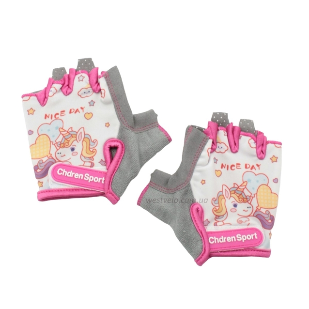 Рукавиці дитячі "М" біло-рожеві ЄДИНОРІГ фото westvelo.com
