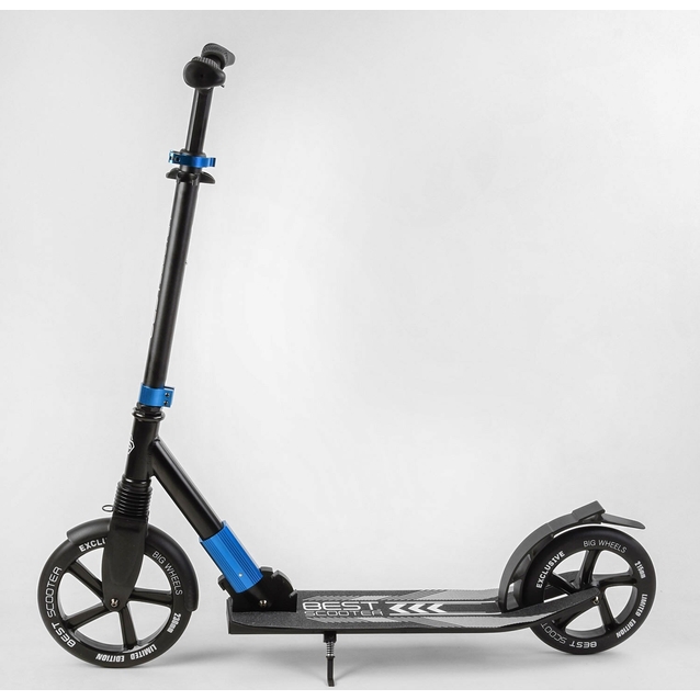 Самокат дитячий 2-х колісний, PU Best Scooter 40824 чорно-синій, колеса Ø230-215mm, AL, 1 амортизатор передній фото westvelo.com