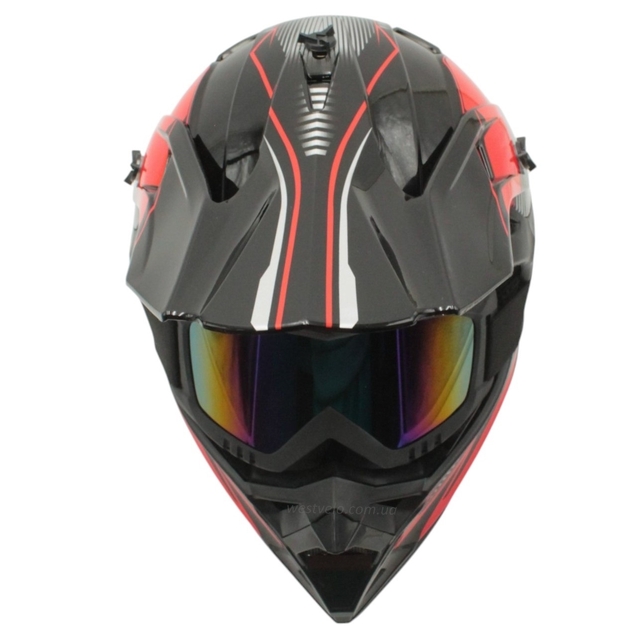 Шолом, закритий крос/ендуро (L) DOT/АТV EDX 023 чорно-червоний глянець з дашком + окуляри фото westvelo.com