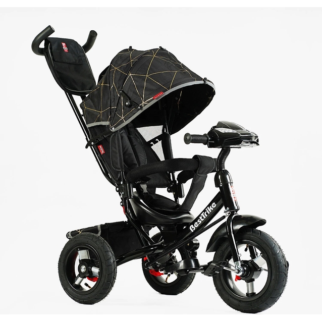 Дитячий велосипед 3-х колісний з батьківською ручкою, з дашком, надувні колеса Best Trike 3390/31-025 чорний, d=29см. переднє, d = 26см. задні, ФАРА З USB, пульт фото westvelo.com