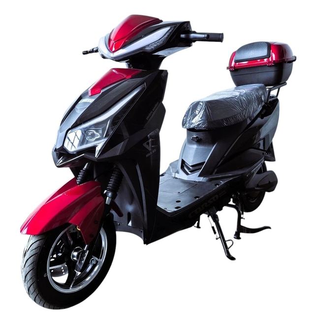 Електроскутер Corso «JOGGER» JR-948133, двигун 1500W, акумулятор 72V 25Ah свинцево-кислотний, чорно-червоний, колеса 10" + 1 ящик. акум фото westvelo.com