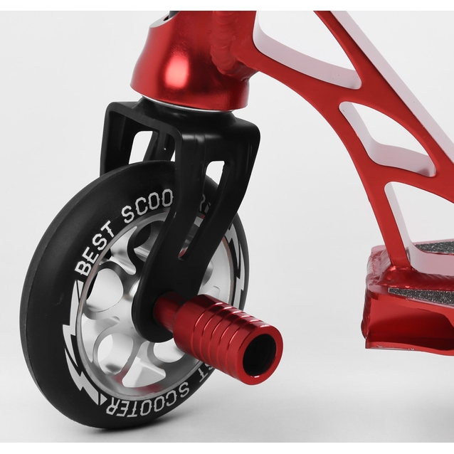 Самокат трюковий Best Scooter «SPIDER» 28536 червоний, HIC-система, пеги, AL диск та дека, колеса PU Ø110mm, ширина керма - 60 см фото westvelo.com