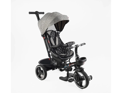 Дитячий велосипед 3-кол з батьківською ручкою, з даш, PU BestTrike «OSCAR» 6390/18-698 чорно-сірий, поворотне сидіння, кермо складне, кошик, телескопічна ручка