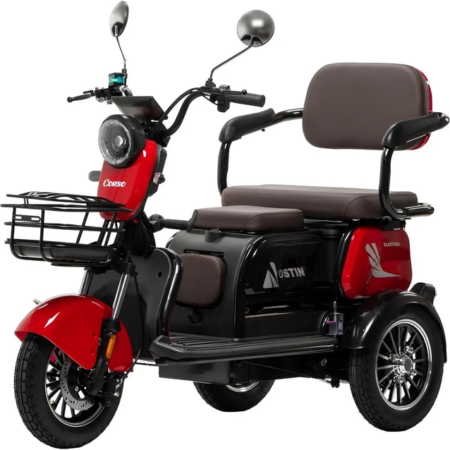 Трицикл Corso «OSTIN» SN-808922, двигун 1000W, акумулятор 72V/23Ah графеновий, червоний + 1 ящик. акум, колеса 10" фото westvelo.com