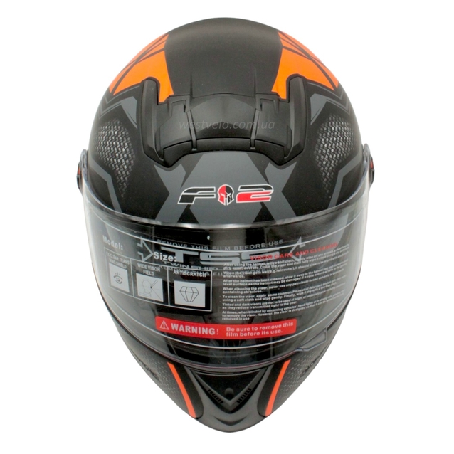 Мото шолом, закритий (S 55-56) F2 М61 чорно-помаранчевий, матовий з відкидними окулярами фото westvelo.com
