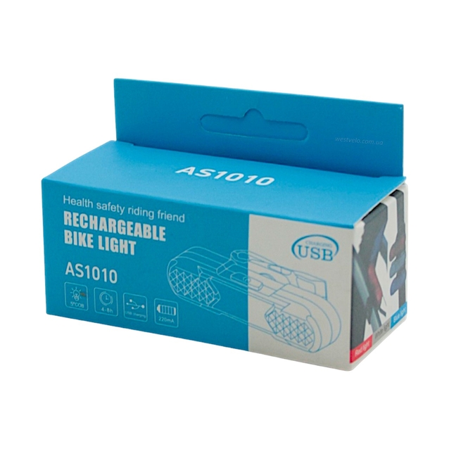 Мигалка на usb зарядку зад AS1010, з акумулятором, біла (365) фото westvelo.com