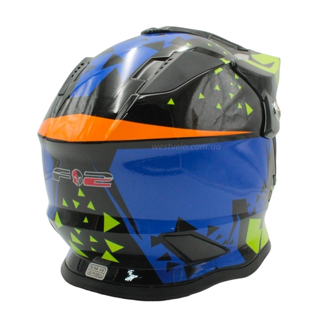Шолом, закритий крос/ендуро (S 55-56) АТV зі склом F2 (819-7) глянець чорний з синьо-жовто-помаранчевий фото westvelo.com