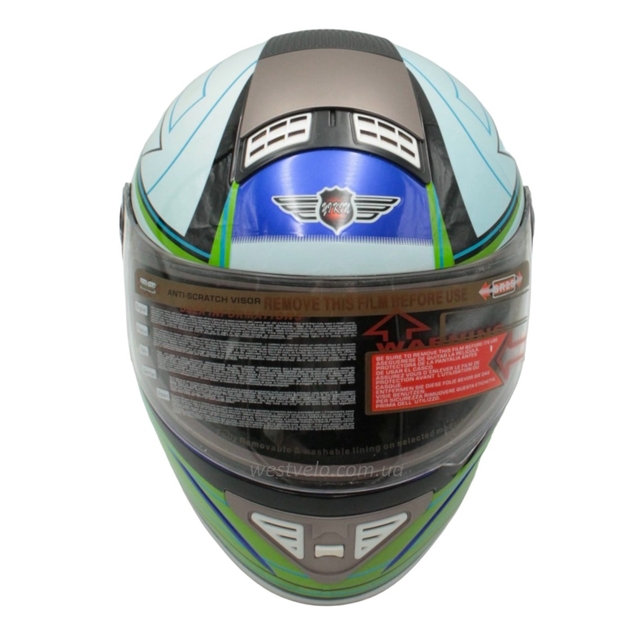 Мото шолом, закритий (XL) "KOJI"Інтеграл 550, біло-зелений глянцевий, premium class фото westvelo.com