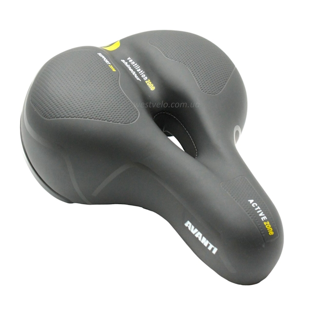 Сідло на демпферах з отвором AVANTI А-38 жовте, м'яке з катафотом фото westvelo.com