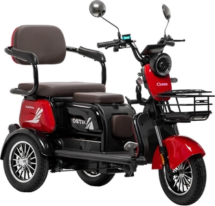 Трицикл Corso «OSTIN» SN-808922, двигун 1000W, акумулятор 72V/23Ah графеновий, червоний + 1 ящик. акум, колеса 10"