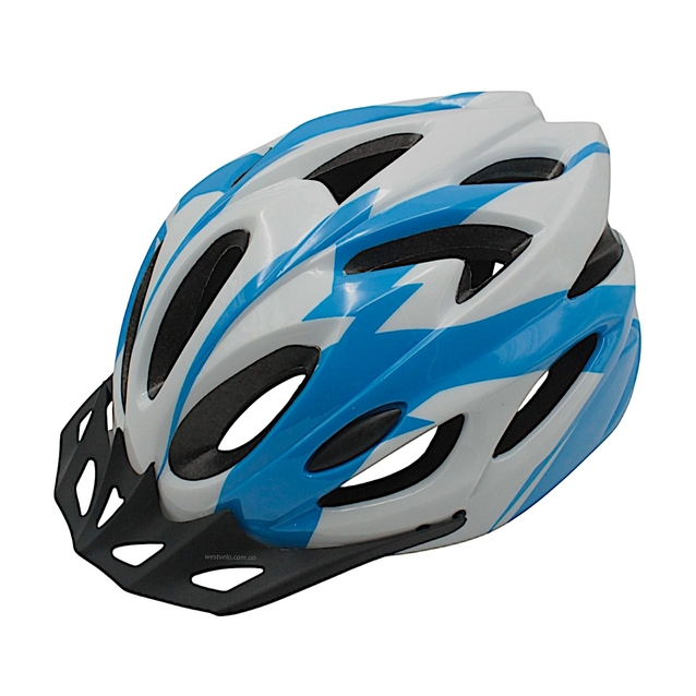 Вело шолом "TK Sport" 074 (56 см) з мигалкою, біло-блакитний фото westvelo.com