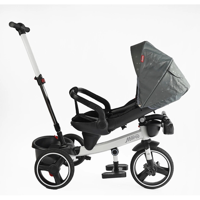 Дитячий велосипед 3-кол з батьківською ручкою, з даш, PU BestTrike «MARCO» 9155/603-85 біло-сірий (зірочки), поворотне сидіння, складне кермо, кошик, телескопічна ручка, фара музична фото westvelo.com