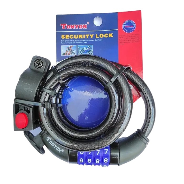 Замок TONYON 523 Ø12mm-1500mm змінний код, з кріпленням на раму фото westvelo.com