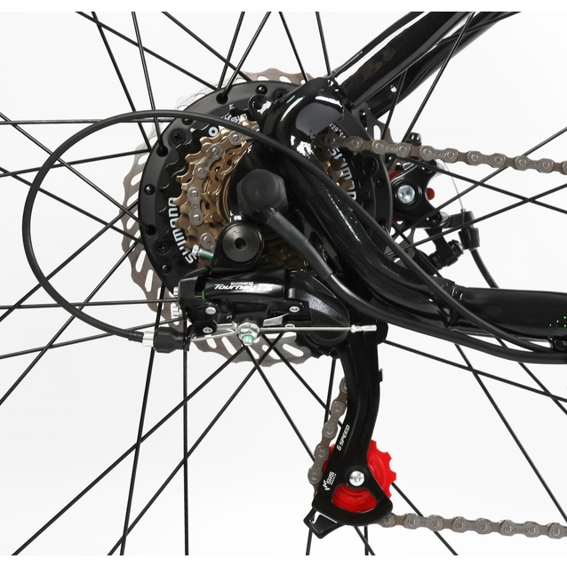 Електровелосипед 29 ST Corso «SPLIT» SP-65112 сталь 19, двигун 350W, акумулятор 36V13Ah літієвий (к-т SHIMANO) чорно-зелений фото westvelo.com