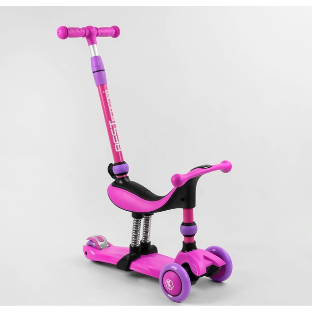 Самокат 3в1 Best Scooter 26566 колеса PU 120х80mm зі світлом, сидіння, амортизатори, батьківська ручка, рожево-фіолетовий фото westvelo.com