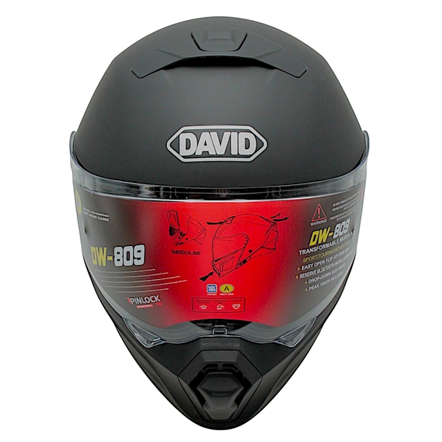 Мото шолом, трансформер (L) DAVID D809 чорний матовий з відкидними окулярами (ABS) фото westvelo.com