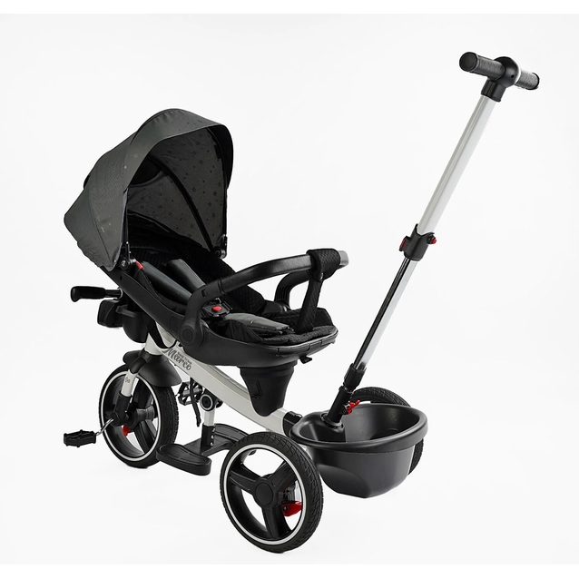 Дитячий велосипед 3-кол з батьківською ручкою, з даш, PU BestTrike «MARCO» 9155/603-85 біло-сірий (зірочки), поворотне сидіння, складне кермо, кошик, телескопічна ручка, фара музична фото westvelo.com