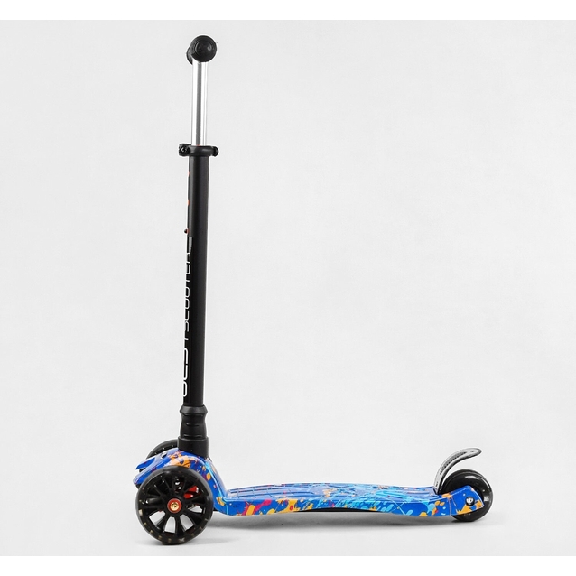 Самокат дитячий 3-х колісний, Best Scooter «MAXI» S-12107 синій абстракція, колеса PU Ø130mm/80mm зі світлом, знімне кермо фото westvelo.com