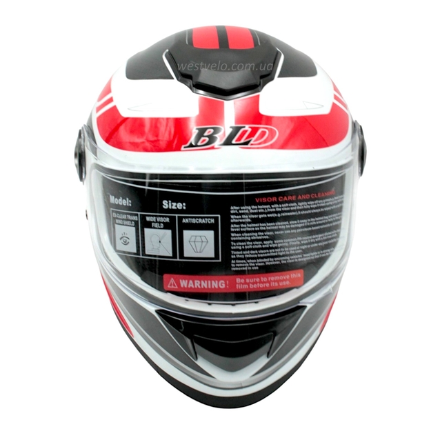 Мото шолом, закритий (S 55-56) BLD-М65 інтеграл, білий глянець з червоно-чорним малюнком фото westvelo.com