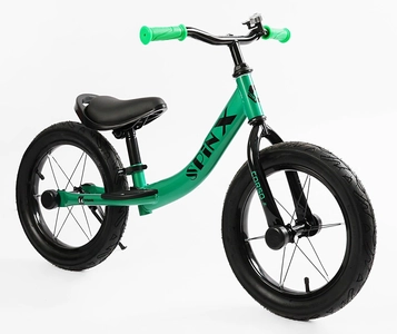 Велобіг 14 Corso надувні колеса, сталева рама «SPIN-X»  PX-415-63 зелений, підніжка, підставка для ніг, дзвіночок